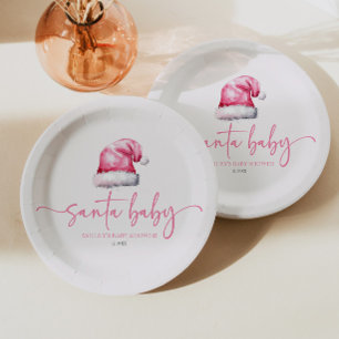 Santa Baby Roze Hoed Kerst Vakantie Baby Shower Papieren Bordje