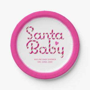 Santa Baby Roze Kerst Baby shower Papieren Borden Bordje