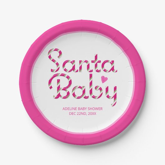 Santa Baby Roze Kerst Baby shower Papieren Borden Papieren Bordje (Voorkant)