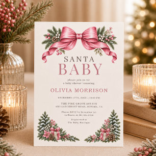 Santa Baby Roze Strik Baby Shower Kaart