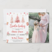 Santa Baby Roze Winter Tree Christmas Baby shower Kaart (Voorkant)