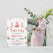 Santa Baby Roze Winter Tree Christmas Baby shower Kaart (Staand voorkant)