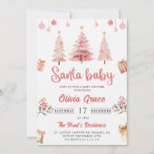 Santa Baby Roze Winter Tree Christmas Baby shower Kaart (Voorkant)
