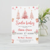 Santa Baby Roze Winter Tree Christmas Baby shower Kaart (Staand voorkant)