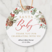 Santa Baby Rustic Winter Greenery baby shower Bedankjes Labels (Voorkant)