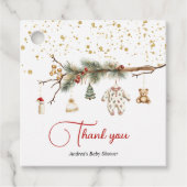 Santa Baby Rustic Winter Greenery baby shower Bedankjes Labels (Voorkant)