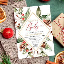 Santa Baby Rustic Winter Greenery baby shower Kaart