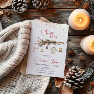 Santa Baby Rustic Winter Greenery baby shower Kaart