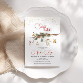Santa Baby Rustic Winter Greenery baby shower Kaart