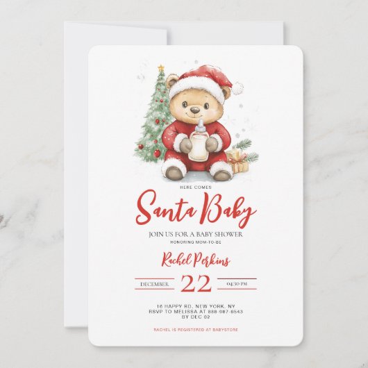 Santa Baby Schattige Beer Baby shower Kaart (Voorkant)