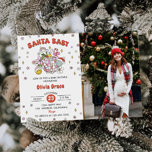 Santa Baby Schattige Groovy Ball Baby shower Foto Kaart