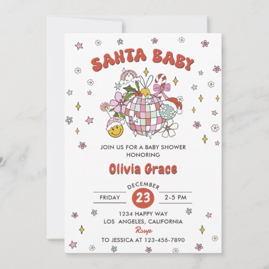 Santa Baby Schattige Groovy Ball Baby shower Party Kaart (Voorkant)