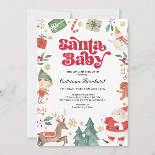 Santa Baby - Schattige Kerstwinter Baby shower Kaart (Voorkant)