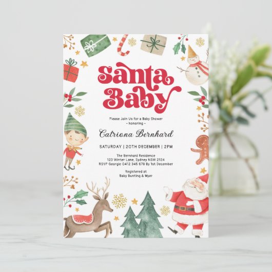 Santa Baby - Schattige Kerstwinter Baby shower Kaart (Staand voorkant)
