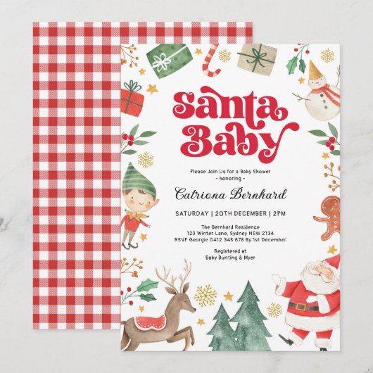Santa Baby - Schattige Kerstwinter Baby shower Kaart (Voorkant / Achterkant)