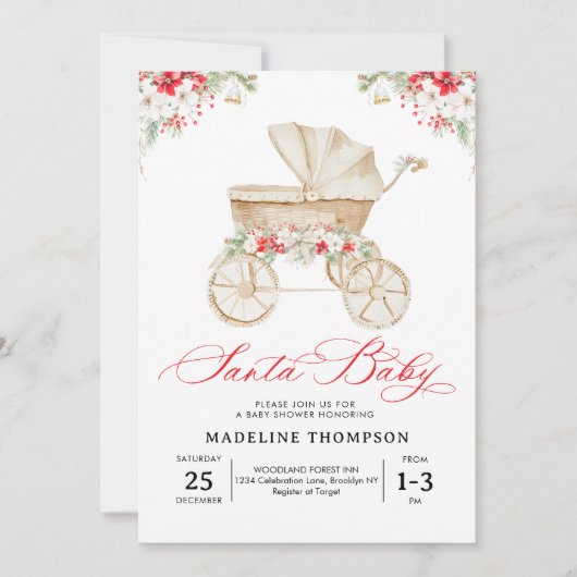 Santa Baby Script Christmas Stroller Baby shower Kaart (Voorkant)