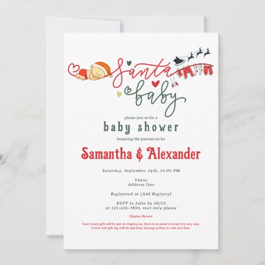 Santa Baby Script Winter Christmas Baby shower Kaart (Voorkant)