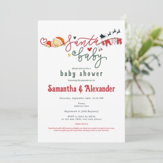 Santa Baby Script Winter Christmas Baby shower Kaart (Staand voorkant)