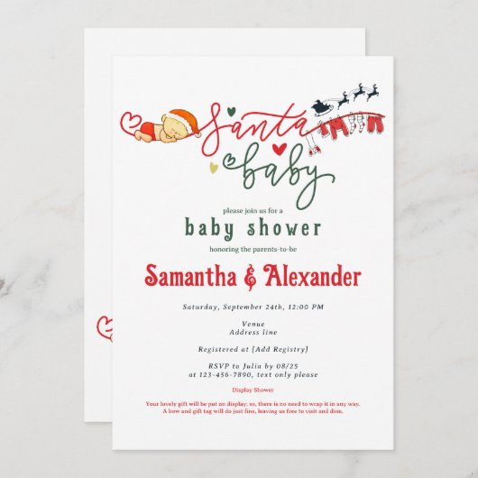 Santa Baby Script Winter Christmas Baby shower Kaart (Voorkant / Achterkant)