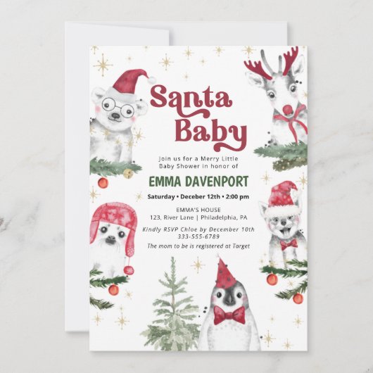 Santa Baby shower Animals Winter Kaart (Voorkant)
