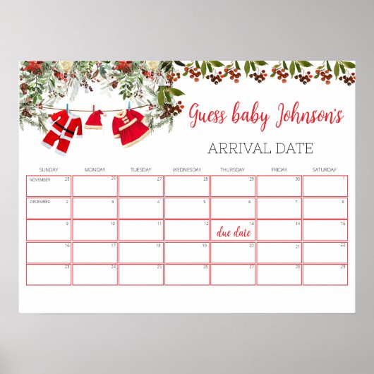 Santa Baby shower Baby Vervaldatum Kalenderspel Poster (Voorkant)