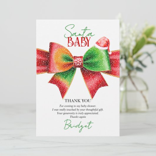 Santa Baby shower bow and Santa hat Christmas Bedankkaart (Staand voorkant)