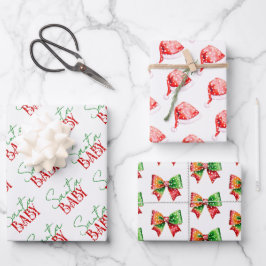 Santa Baby shower bow and Santa hat Christmas Inpakpapier Vel