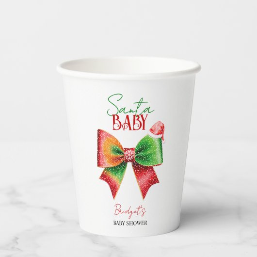 Santa Baby shower bow and Santa hat Christmas Papieren Bekers (Achterkant)