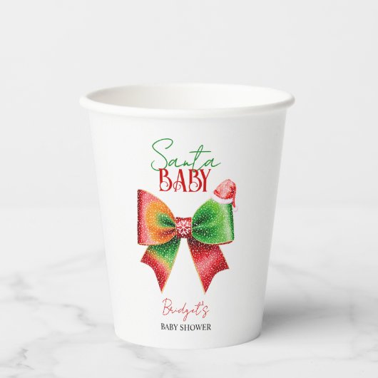 Santa Baby shower bow and Santa hat Christmas Papieren Bekers (Voorkant)