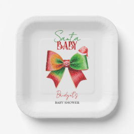 Santa Baby shower bow and Santa hat Christmas Papieren Bordje