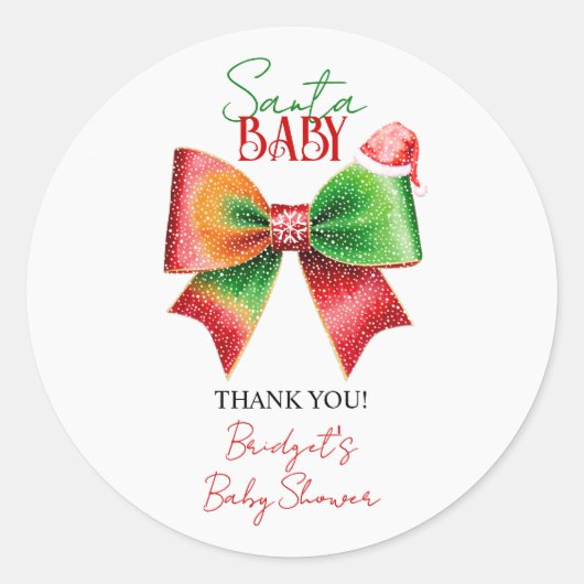 Santa Baby shower bow and Santa hat Christmas Ronde Sticker (Voorkant)