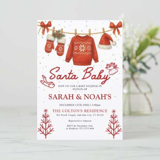 Santa Baby Shower Invitation Kaart (Staand voorkant)