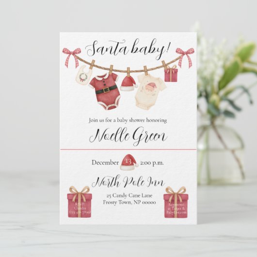 Santa Baby Shower Invitation Kaart (Staand voorkant)