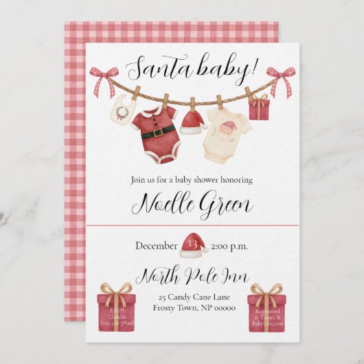 Santa Baby Shower Invitation Kaart (Voorkant / Achterkant)