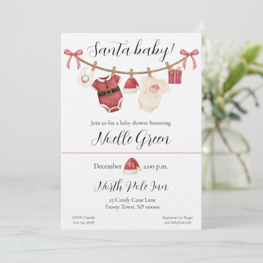 Santa Baby Shower Invitation Kaart (Staand voorkant)