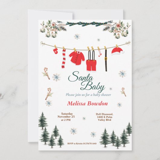 Santa Baby shower Invitation - Kerstthema Kaart (Voorkant)