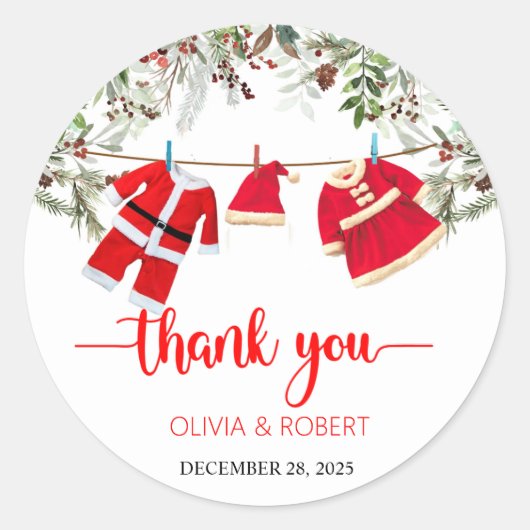 Santa Baby shower, kerst Baby shower Ronde Sticker (Voorkant)