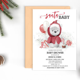 Santa Baby shower Polar Teddy Bear Cub Waterverf Kaart