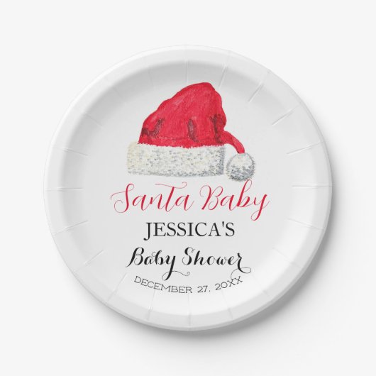 Santa Baby shower Rood Schattige eenvoudige Winter Papieren Bordje (Voorkant)