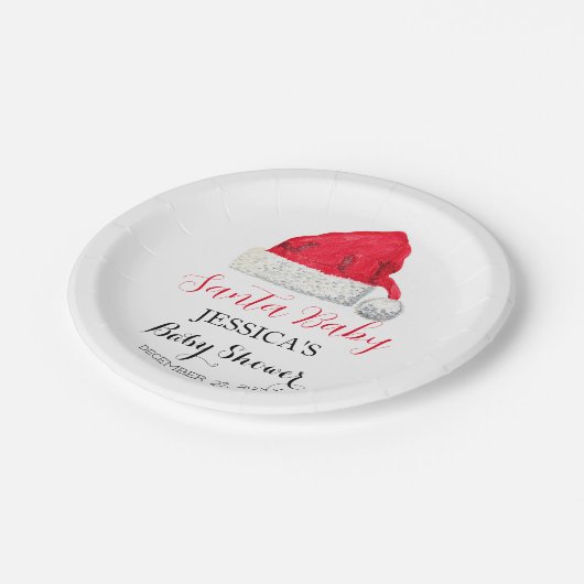 Santa Baby shower Rood Schattige eenvoudige Winter Papieren Bordje (Gekanteld)