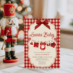 Santa Baby Shower Uitnodiging Rode Gingham Kerst
