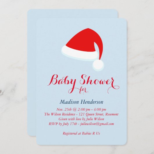 Santa Baby shower Uitnodiging - rood & blauw (Voorkant / Achterkant)