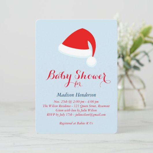 Santa Baby shower Uitnodiging - rood & blauw (Staand voorkant)