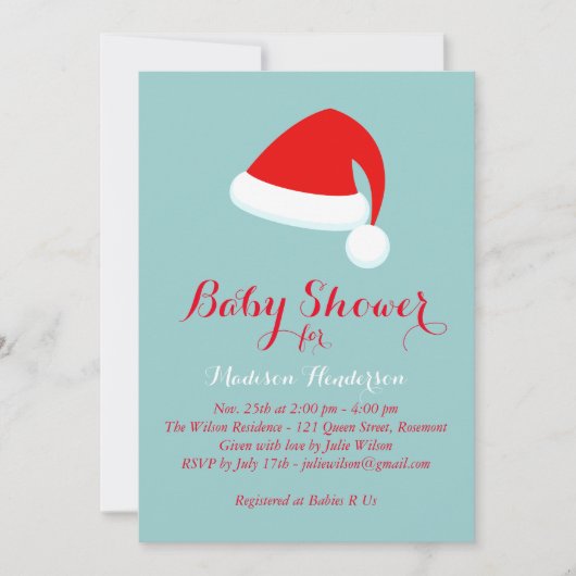 Santa Baby shower Uitnodiging - rood & turquoise (Voorkant)