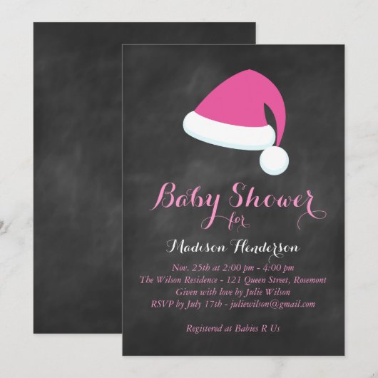 Santa Baby shower Uitnodiging - roze (Voorkant / Achterkant)