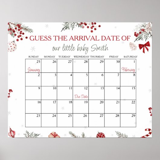 Santa Baby shower vervaldatum kalender Poster (Voorkant)