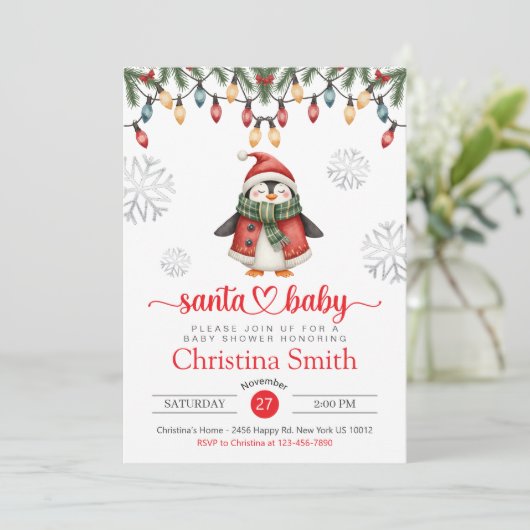 Santa Baby shower Waterverf Winter Baby shower Kaart (Staand voorkant)