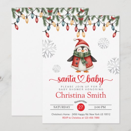 Santa Baby shower Waterverf Winter Baby shower Kaart (Voorkant / Achterkant)