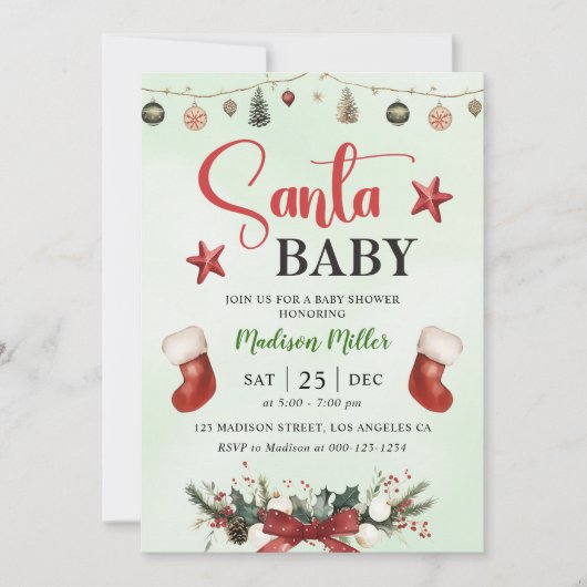 Santa Baby Stocking Christmas Winter Baby shower Kaart (Voorkant)