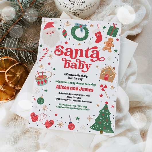 Santa Baby Traditional Christmas Baby shower Kaart